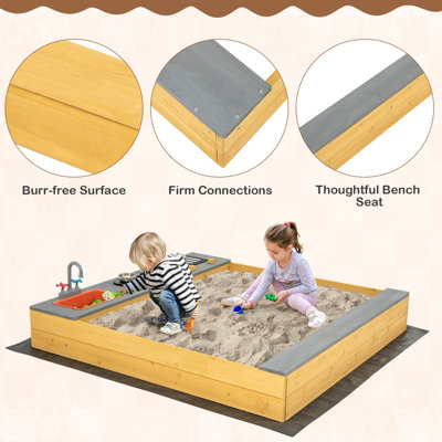 Costway Wooden Sandbox Kids Sand Pit w/ Kitchen Playset & Bottom Liner - 8