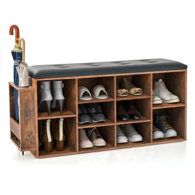 Costway 10-Cube Organizer Entryway Padded Shoe Storage Bench-Beige