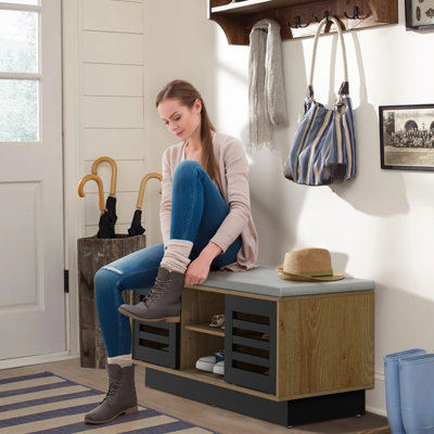 Costway Shoe Bench 8 Cubbies Shoe Organizer With 500 LBS Weight Capacity Cubby Shoe Rack Black