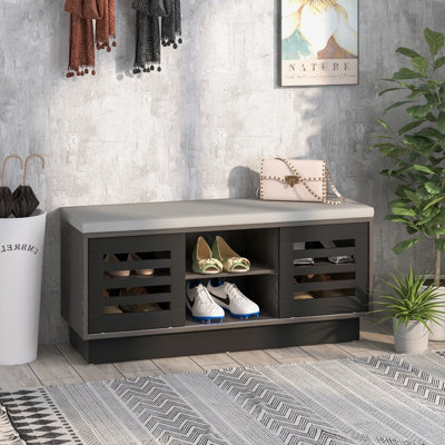 Costway Wooden Shoe Bench Shoe Storage Cabinet Organizer Stool W/ 3 Adjustable Shelves