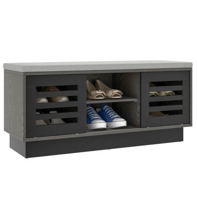Costway Wooden Shoe Bench Shoe Storage Cabinet Organizer Stool W/ 3 Adjustable Shelves