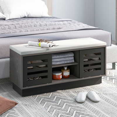 Costway Wooden Shoe Bench Shoe Storage Cabinet Organizer Stool W/ 3 Adjustable Shelves - 4