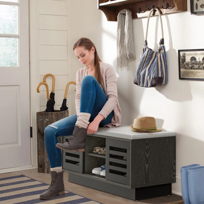 Costway Wooden Shoe Bench Shoe Storage Cabinet Organizer Stool W/ 3 Adjustable Shelves - 5