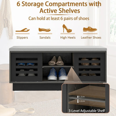 Costway Wooden Shoe Bench Shoe Storage Cabinet Organizer Stool W/ 3 Adjustable Shelves - 6