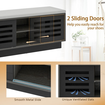 Costway Wooden Shoe Bench Shoe Storage Cabinet Organizer Stool W/ 3 Adjustable Shelves - 7