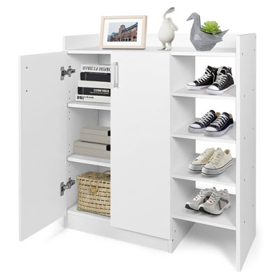Costway Wooden Shoe Cabinet 2 Door Storage Entryway Shoes Organizer w Adjustable Shelves