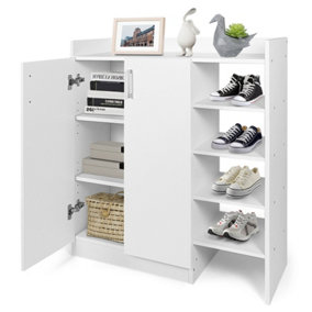 Costway Wooden Shoe Cabinet 2-Door Storage Entryway Shoes Organizer w/Adjustable Shelves