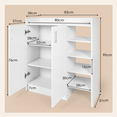Costway Wooden Shoe Cabinet 2-Door Storage Entryway Shoes Organizer w/Adjustable Shelves