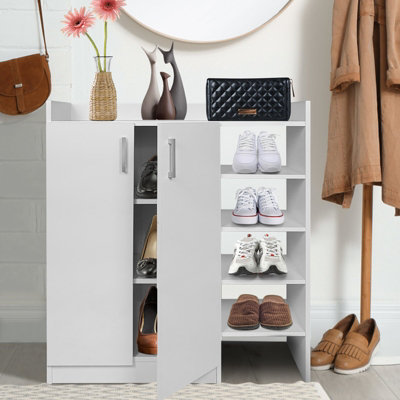 Costway Wooden Shoe Cabinet 2-Door Storage Entryway Shoes Organizer w/Adjustable Shelves - 3