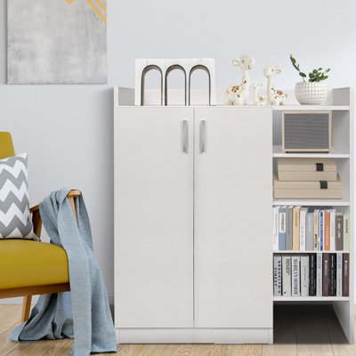 Costway Wooden Shoe Cabinet 2-Door Storage Entryway Shoes Organizer w/Adjustable Shelves - 4
