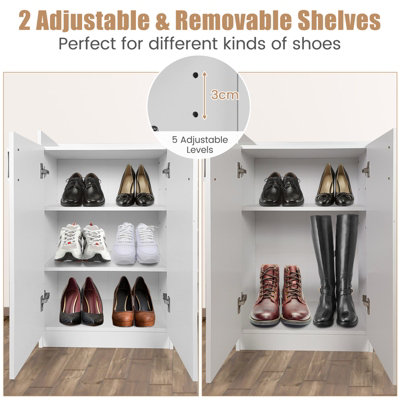 Costway Wooden Shoe Cabinet 2-Door Storage Entryway Shoes Organizer w/Adjustable Shelves - 5