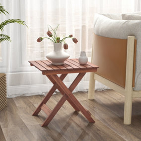Costway Wooden Side Table Outdoor & Indoor Folding Coffee Table w/ Slatted Tabletop