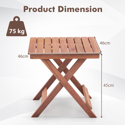 Costway Wooden Side Table Outdoor & Indoor Folding Coffee Table w/ Slatted Tabletop
