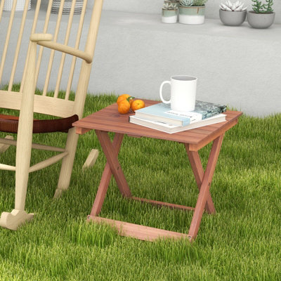 Costway Wooden Side Table Outdoor & Indoor Folding Coffee Table w/ Slatted Tabletop - 5