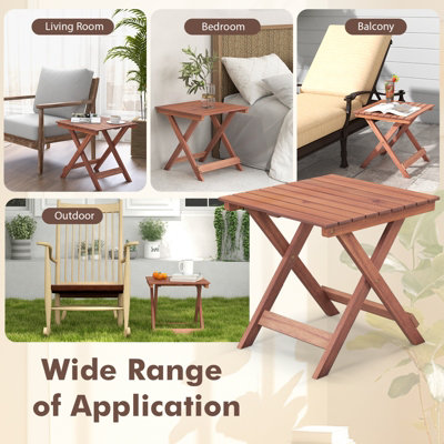Costway Wooden Side Table Outdoor & Indoor Folding Coffee Table w/ Slatted Tabletop - 8