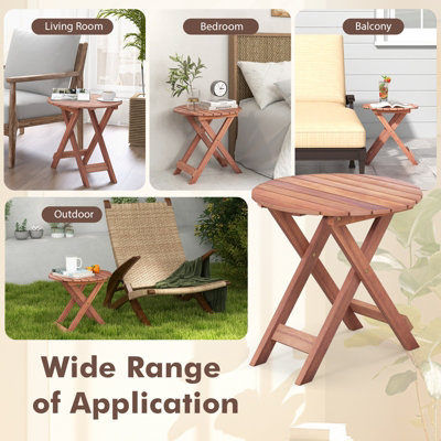 Costway Wooden Side Table Outdoor & Indoor Folding End Table w/ Slatted ...
