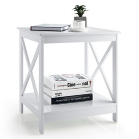 Costway Wooden Side Table X-Frame Storage Bedside End Table w/ Open Shelf Modern Nightstand