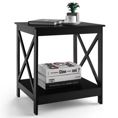 Costway Wooden Side Table X-Frame Storage Bedside End Table w/ Open ...