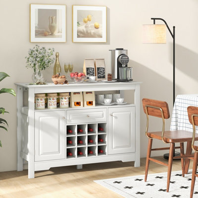 Costway Wooden Storage Cabinet Freestanding Bar Buffet Sideboard with Wine Rack Drawer