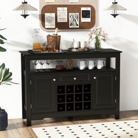 Costway Wooden Storage Cabinet Freestanding Bar Buffet Sideboard with Wine Rack & Drawer
