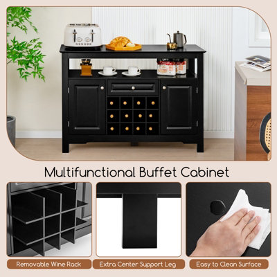 Costway Wooden Storage Cabinet Freestanding Bar Buffet Sideboard with Wine Rack Drawer
