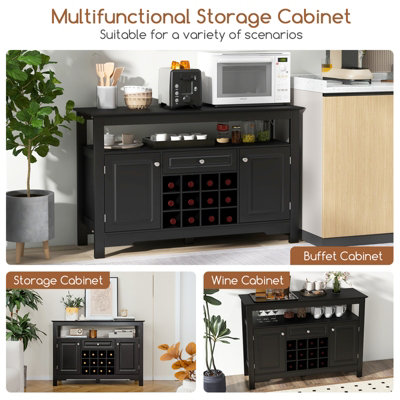 Costway Wooden Storage Cabinet Freestanding Bar Buffet Sideboard with ...