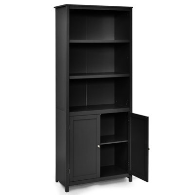 Costway Wooden Tall Bookcase 3-Tier Shelving Storage Cabinet 2 Doors Display Organizer