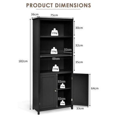 Costway Wooden Tall Bookcase 3-Tier Shelving Storage Cabinet 2 Doors Display Organizer