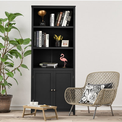 Costway Wooden Tall Bookcase 3-Tier Shelving Storage Cabinet 2 Doors Display Organizer - 3