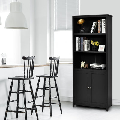 Costway Wooden Tall Bookcase 3-Tier Shelving Storage Cabinet 2 Doors Display Organizer - 4