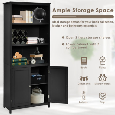 Costway Wooden Tall Bookcase 3-Tier Shelving Storage Cabinet 2 Doors Display Organizer - 5