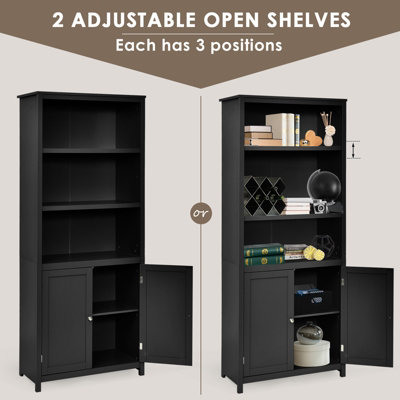 Costway Wooden Tall Bookcase 3-Tier Shelving Storage Cabinet 2 Doors Display Organizer - 6