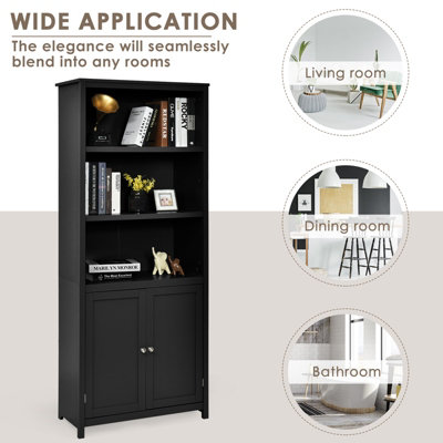 Costway Wooden Tall Bookcase 3-Tier Shelving Storage Cabinet 2 Doors Display Organizer - 8