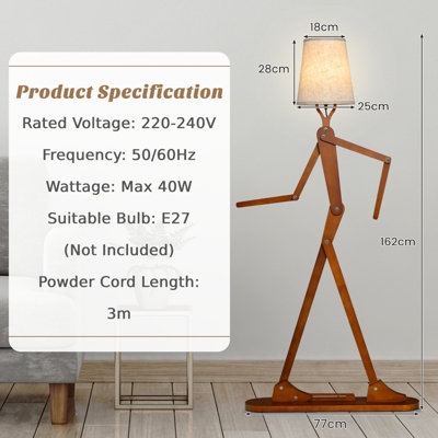 Costway Wooden Tall Floor Lamp Corner Decorative Humanoid Light Fixture Changeable Shape - 3