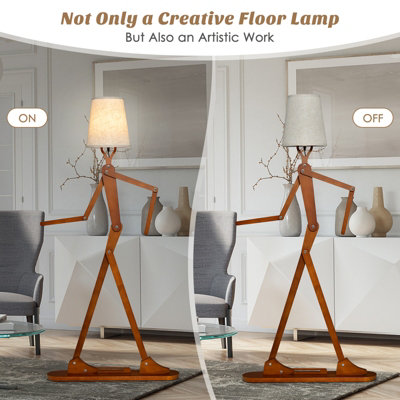 Costway Wooden Tall Floor Lamp Corner Decorative Humanoid Light Fixture Changeable Shape