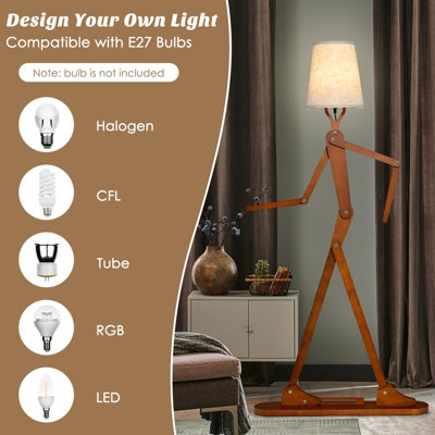 Costway Wooden Tall Floor Lamp Corner Decorative Humanoid Light Fixture Changeable Shape