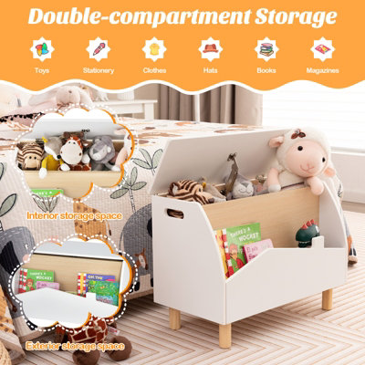 Costway Wooden Toy Box Kids Toy Storage Organizer Chest Flip top Lid Bookcase Display