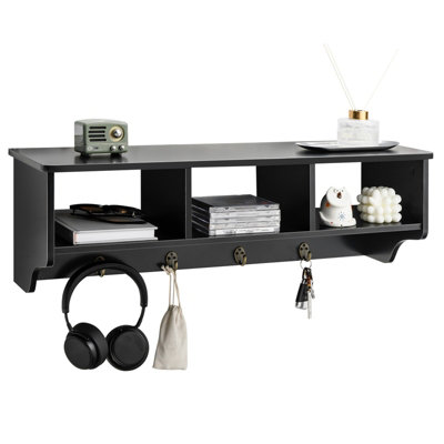 Costway Wooden Wall Mounted Coat Rack Hanging Cubby Organizer Storage Shelf with Hooks