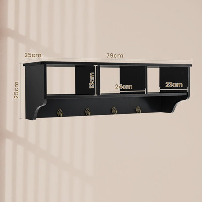 Costway Wooden Wall Mounted Coat Rack Hanging Cubby Organizer Storage Shelf with Hooks