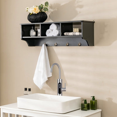 Costway Wooden Wall Mounted Coat Rack Hanging Cubby Organizer Storage Shelf with Hooks - 4