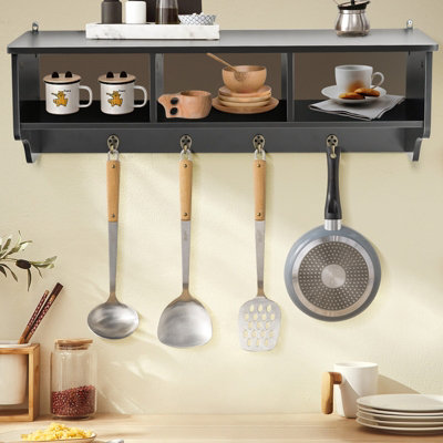Costway Wooden Wall Mounted Coat Rack Hanging Cubby Organizer Storage Shelf with Hooks - 5