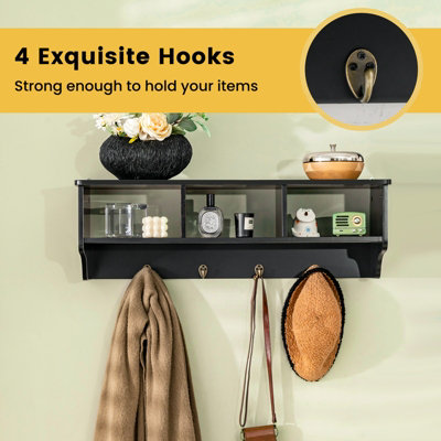 Costway Wooden Wall Mounted Coat Rack Hanging Cubby Organizer Storage Shelf with Hooks - 7