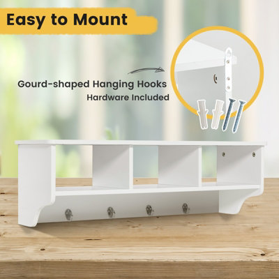 Costway Wooden Wall Mounted Coat Rack Hanging Cubby Organizer Storage Shelf  with Hooks