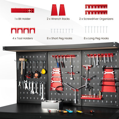 COSTWAY Workbench w/ Pegboard 120 CM Garage Worktable Tool Organizers w/ Drawers - 3