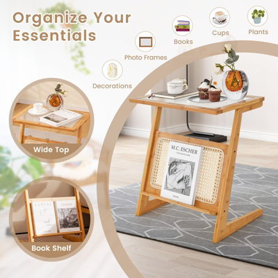 Costway Z-shaped End Table Side Table Nightstand Rattan Magazine Rack ...