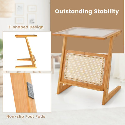 Costway Z-shaped End Table Side Table Nightstand Rattan Magazine Rack ...