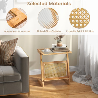 Costway Z-shaped End Table Side Table Nightstand Rattan Magazine Rack ...