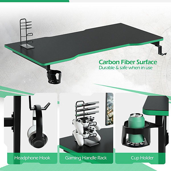 Costway Z Shaped Ergonomic Gaming Table Gaming Desk w Costway Z Shaped Ergonomic Gaming Table Gaming Desk w