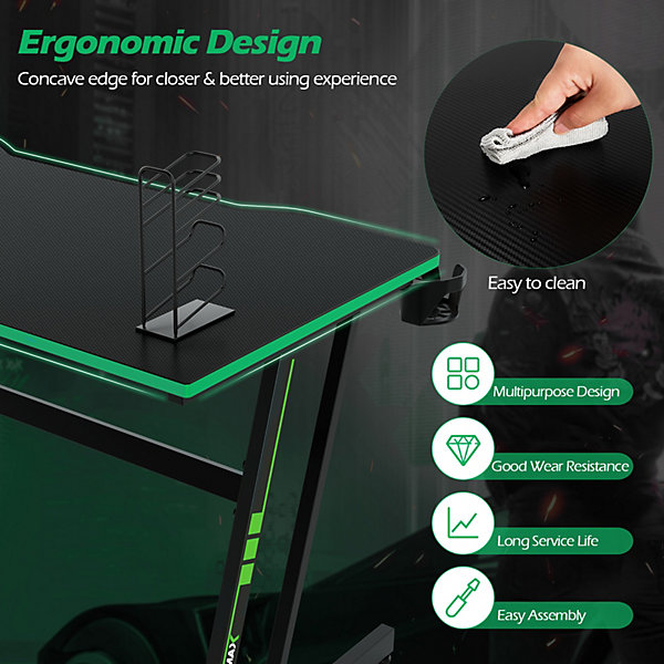 Costway Z Shaped Ergonomic Gaming Table Gaming Desk w Costway Z Shaped Ergonomic Gaming Table Gaming Desk w