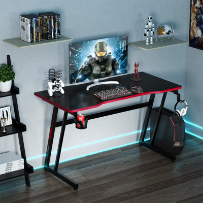 Costway Z Shaped Ergonomic Gaming Table Gaming Desk w/ Headphone Hook ...
